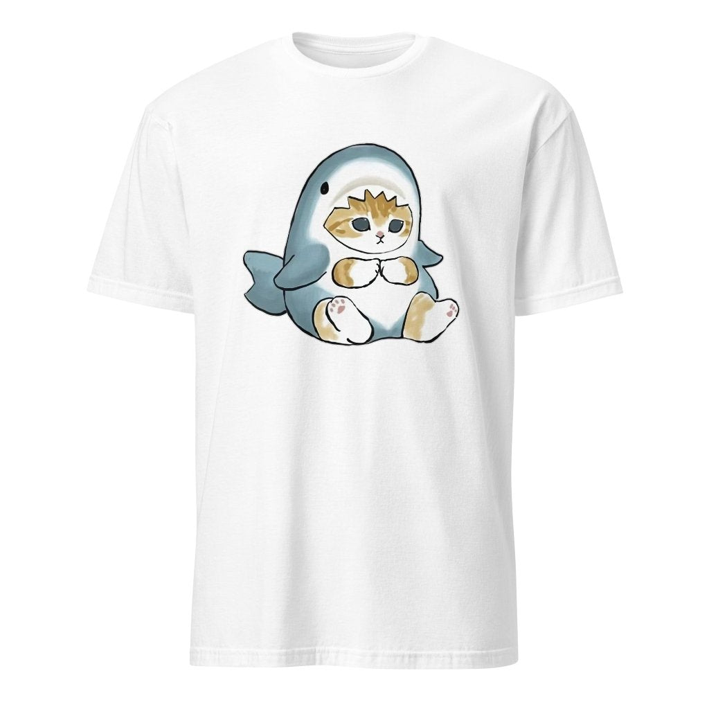 Unisex T-shirt with short sleeves and a cute kitten in a shark costume